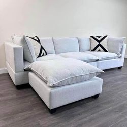 🔥 Brand New Super Comfy Light Grey Fabric L Shape Sectional Couch/Sofa ● PAY AFTER DELIVERY 🚚