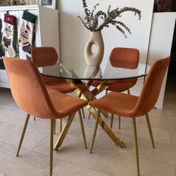 Modern Glass Dining Table, Gold  – Excellent Condition