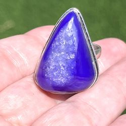 Gorgeous Purple Blue Botswana Agate Druzy Silver Ring Sz 9