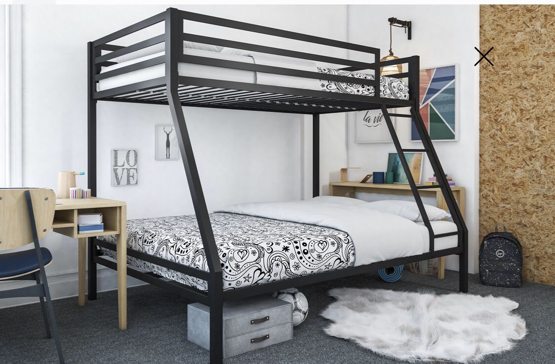 Mainstays Premium twin-over-full bunk bed, Black No Mattress!!!