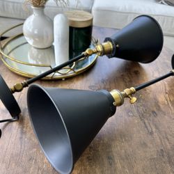 Set of Black Industrial Wall Lamps with Bulbs and Switches