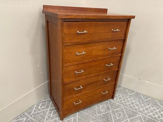 TRADE WINS Warm Cherry Finish 5 Drawer Dresser with Silver Pulls