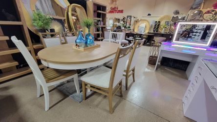 7 pc 2-Tone 48"- 66" Round Dining Table Set...