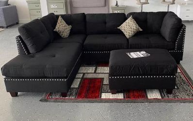 Brand New Black Sectional with Ottoman
