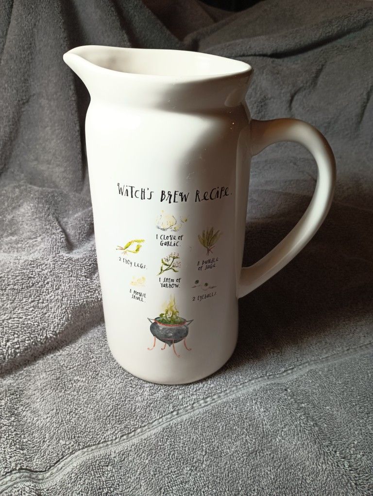 RAE DUNN RARE Halloween “WITCH'S BREW RECIPE" Ceramic 9" Pitcher