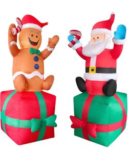 NEW Christmas 6FT Santa and Gingerbread Man Set Airblown Inflatable