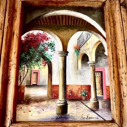 Beautiful original signed oil painting; H22xL18xD2 inch Lbs 5.6. This is a signed painting in a beautiful thick antique looking wood frame, in excelle