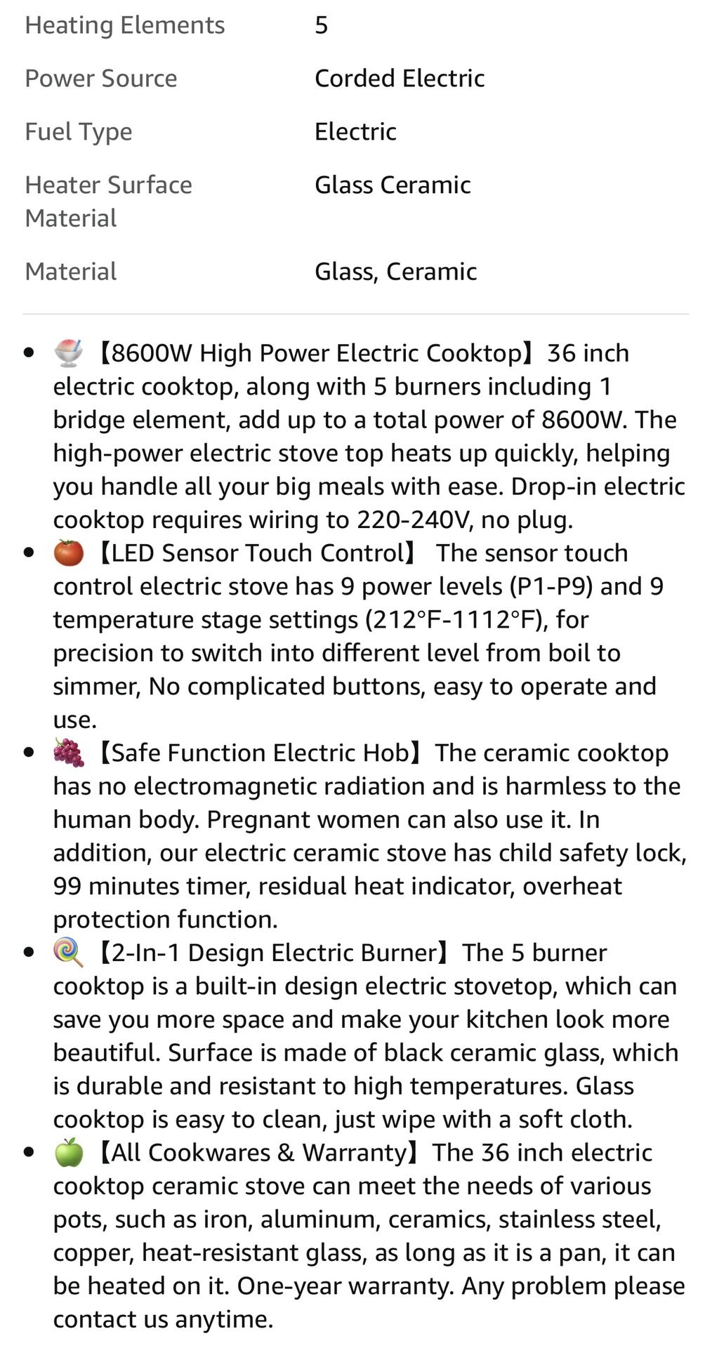 Brand new 36” electric drop in cooktop