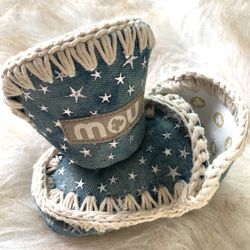 NEW! Celebrity baby! MOU denim ankle booties! Handmade! 100% cotton