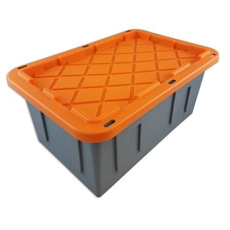 27 Gal. Plastic Storage Tote, Gray/Orange (Set of 4) (ST) for Sale in