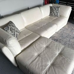 Chateau d’Ax Ivory White Leather Sectional — 4pc Modular Over $2.2k New