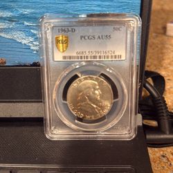 1963-D Silver Franklin Graded AU55