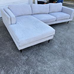 FREE DELIVERY- Living Spaces Mid-Century Modern Light Grey Sectional Sofa 