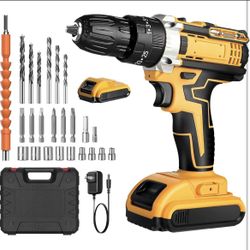 Cordless Drill Set, 21V Power Drill Kit with Battery, Charger & Toolbox Included, 3/8-inch Keyless Chuck, 2-Speed Modes, 35Nm, 21+1 Torque Settings, L