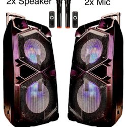 PACKAGE DEAL! Dual Power Bluetooth Karaoke Speaker 💥 Dual 2×10” Woofers – Big Sound & Deep Bass 🎶 Bluetooth | FM Radio | USB 🔋 Rechargeable & Wirel