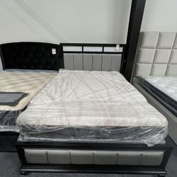 Black and silver queen bed frame 