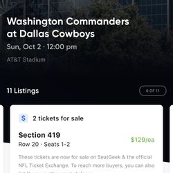 Many Great Options For Washington Commanders @ Dallas Cowboys Tickets & Parking 