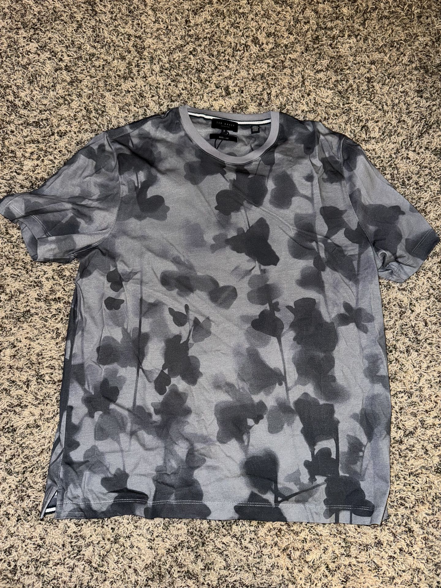 Ted Baker Shirt Black Grey Camo Regular 3 Medium Brand New