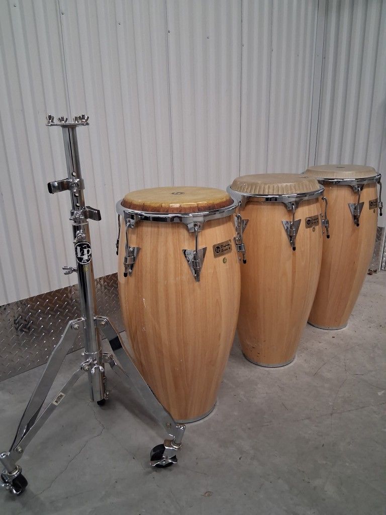 Lp Congas Trio W Stand And Carry Bags.