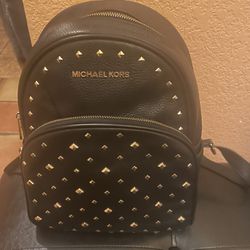 Michael Kors Medium Backpack Black & Gold Tone Studded Leather Womens Abbey Backpack And 