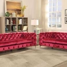 Brand New Red Velvet Sofa and Love Seat Set