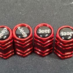 @CHV.   RED ALUMINUM TIRE VALVE STEM CAPS FOR JEEP CARS