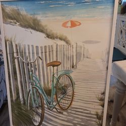 COASTAL BIKE ON BEACH FENCE ON CANVAS LITE WEIGHT 32H24W 60 Obo