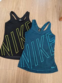 2 EUC Nike Women's Pro Hypercool Training Tank Tops - Black/Teal, Medium