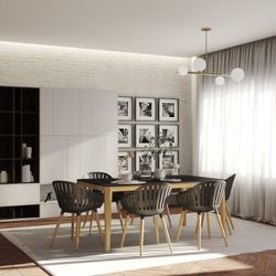 BRAND NEW 7 Piece 100% FSC Certified Wood Duraboard Indoor Furniture Black With Arm Chairs Dining Set