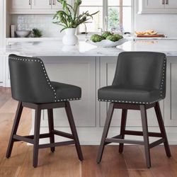 26 Inch Bar Stools Set of 2, Black Swivel Counter Stools