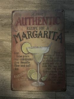 Margarita Recipe Metal Sign Mancave Decor
