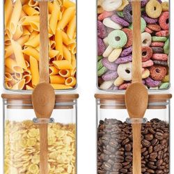 Glass Jars with Airtight Bamboo Lid and Spoon, 4Pcs 49OZ Glass Kitchen Canisters, Overnight Oats Containers, Glass Food Storage Containers for Coffee 