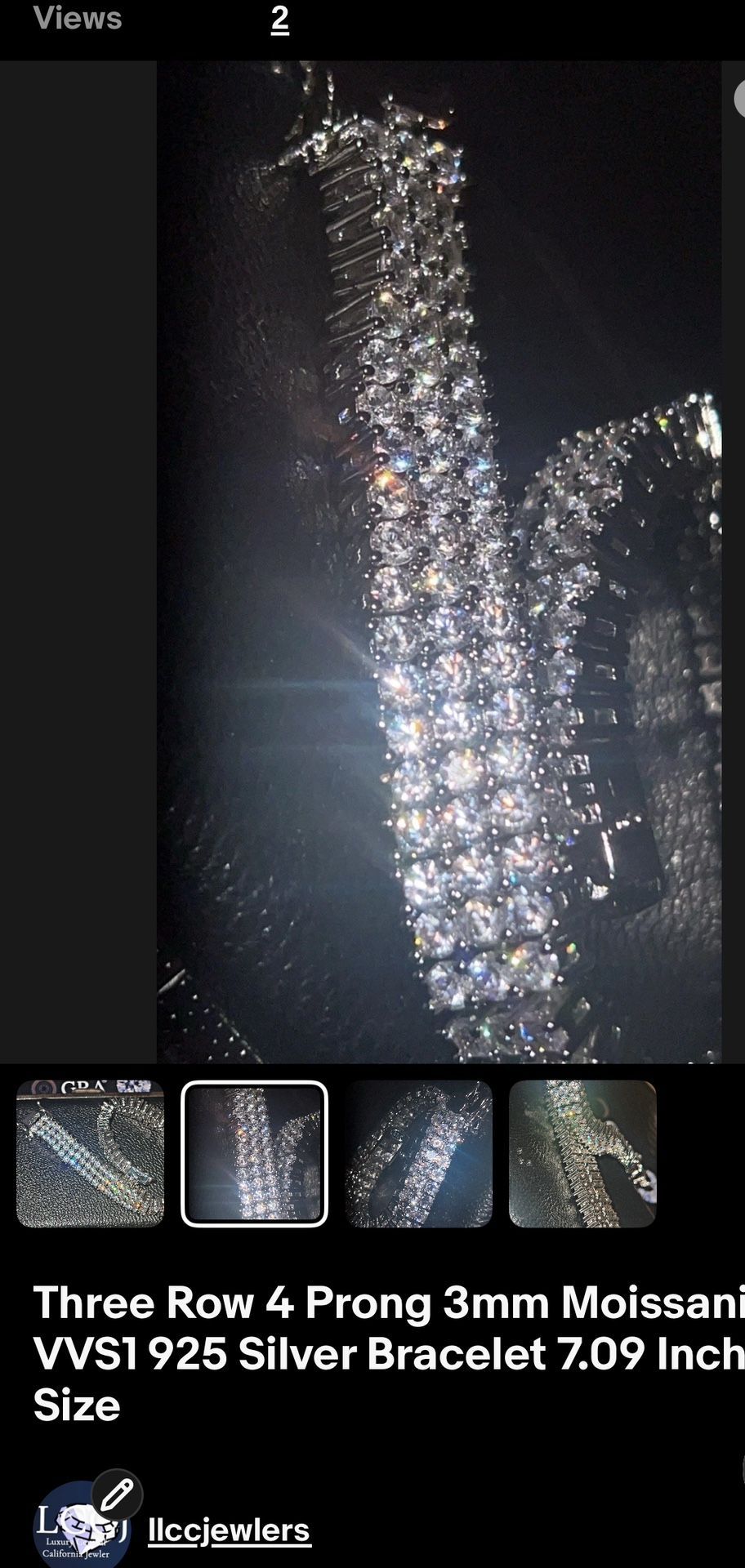 Silver Diamond 3 Row Bracelet VVS1 GRA 7.09 Inch