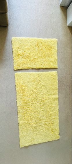 Lot of 2 Yellow Fluffy Rug Rugs Kids Room or Bathroom