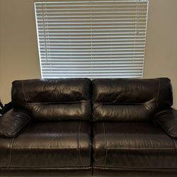 Power Reclining Brown Leather Couch  