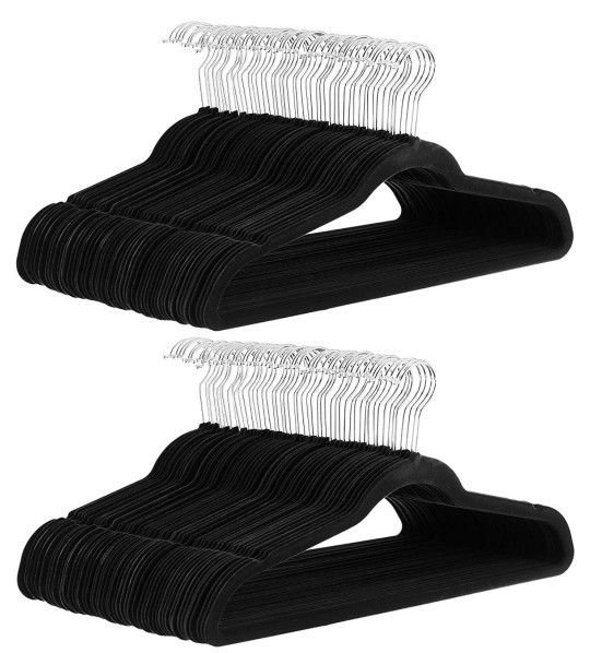 Amazon Basics Slim Velvet, Non-Slip Suit Clothes Hangers, Pack of 100, Black