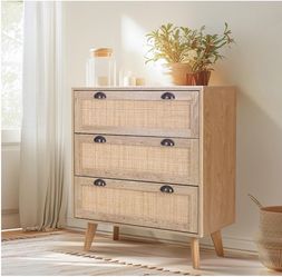 3-Drawer Rattan Front Wood Dresser