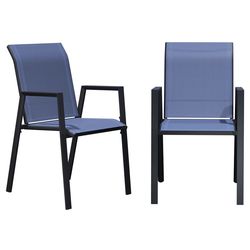 Stackable Patio Chairs Set of 2, Outdoor Dining Chairs with High Back & Metal Frame, Lightweight Sling Chair for Lawn Garden Deck, blue