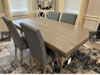 Dining Room grey Brown) Table With 4 Blue Upolstered Chairs