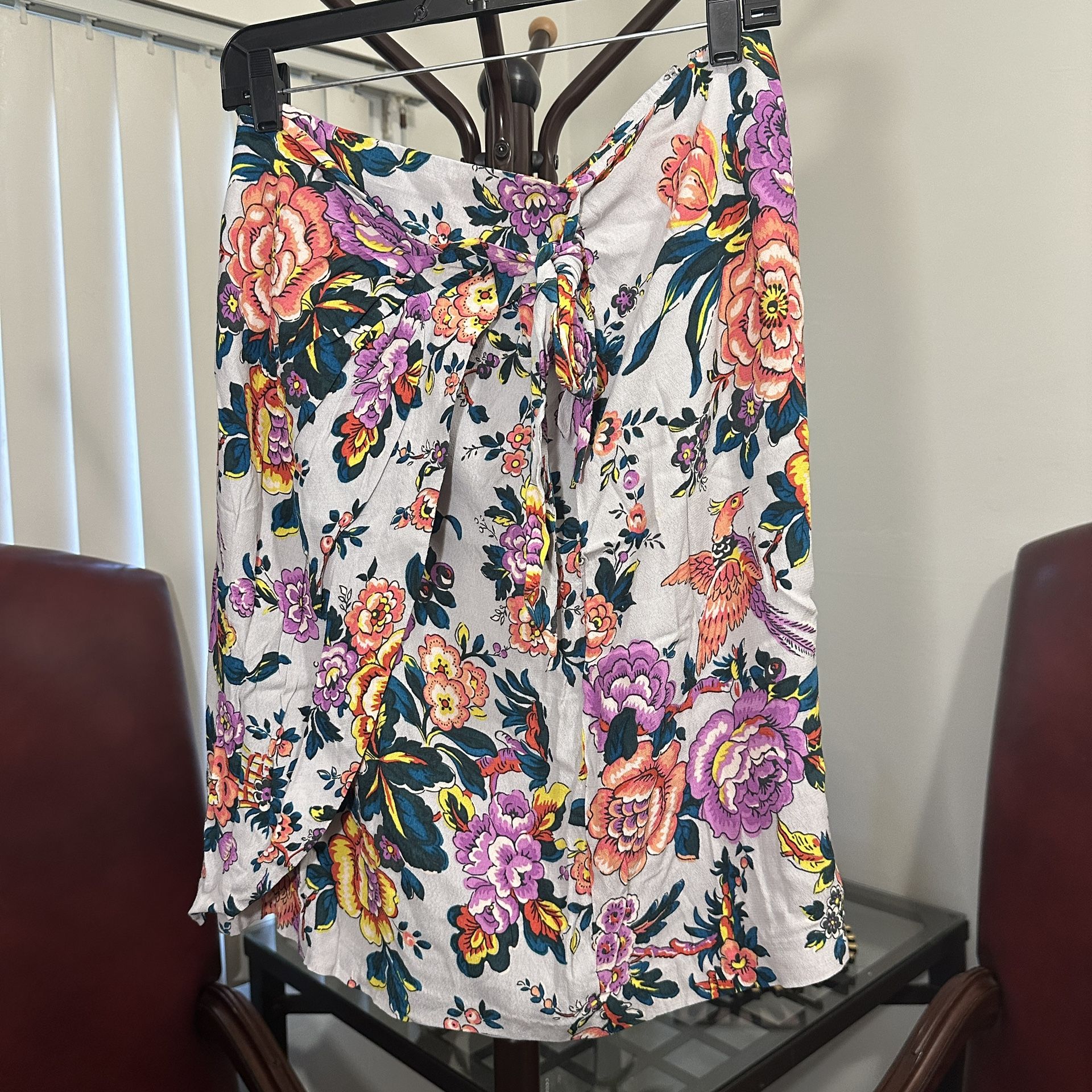 Loft Faux Wrap Floral Skirt, Linen Blend, Size 10