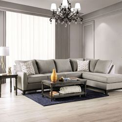 Brand New Grey Transitional Style Sectional Sofa (Pillows Are Included)