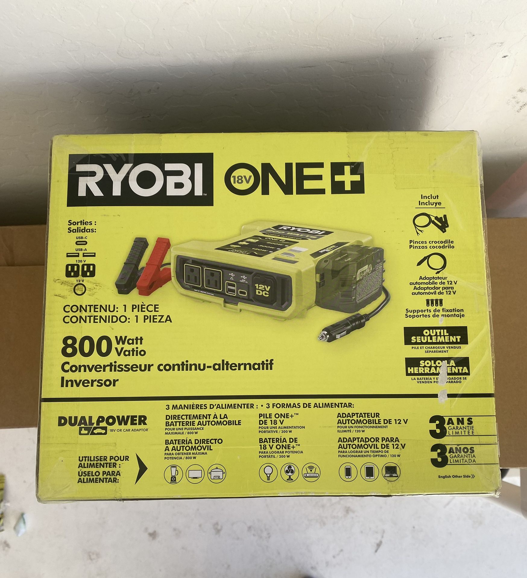 RYOBI ONE+ 18V 800-Watt Max 12V Automotive Power Inverter with Dual USB Ports(Tool Only)