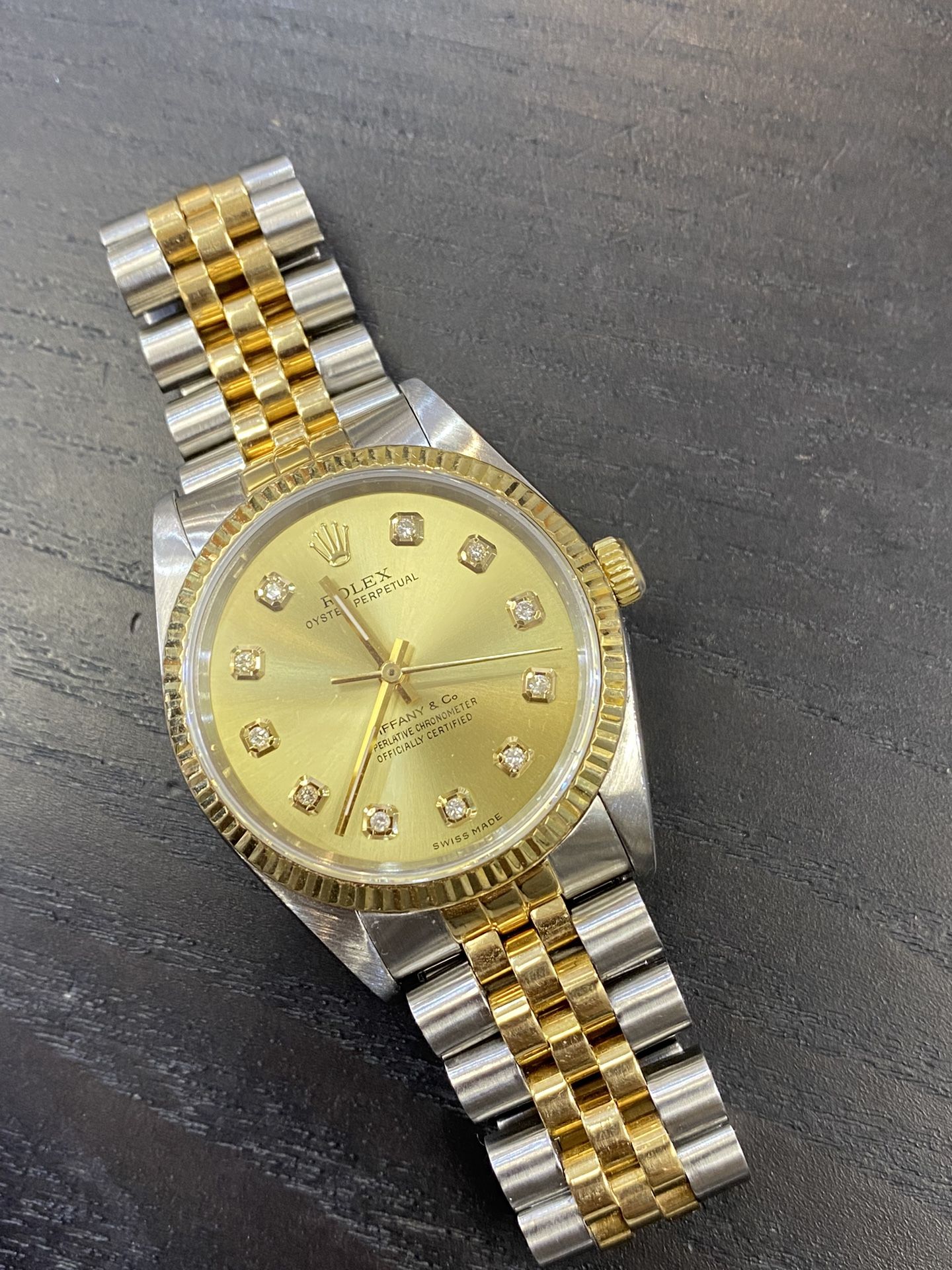 Rolex 14233 Two Tone Tiffany & Co. Diamonds 18k/SS Full Set Buy Sale Trade