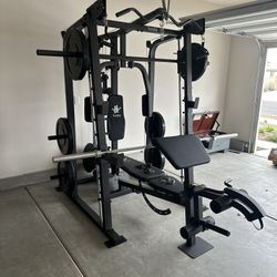 Vesta Fitness Smith Machine 2001 w/Bench Attachment | 230lb Bumpers Weights | 7ft Olympic Bar | Fitness | Gym Equipment | FREE DELIVERY🚚 