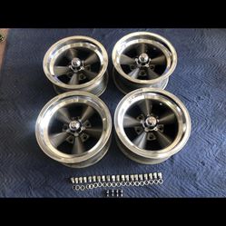 VINTAGE 15 X 7  SET 5 SPOKE TORQ THRUST STYLE FORD TRUCK WILLIES 5 ON 5 1/2