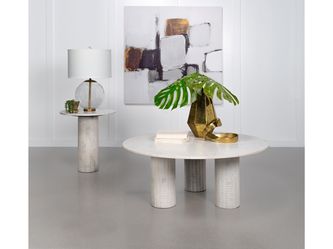 Astoria White 2-piece Marble Coffee and End Table Set