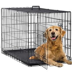 ⭕️ New Large 42” Double-Door Metal Dog Crate With Tray