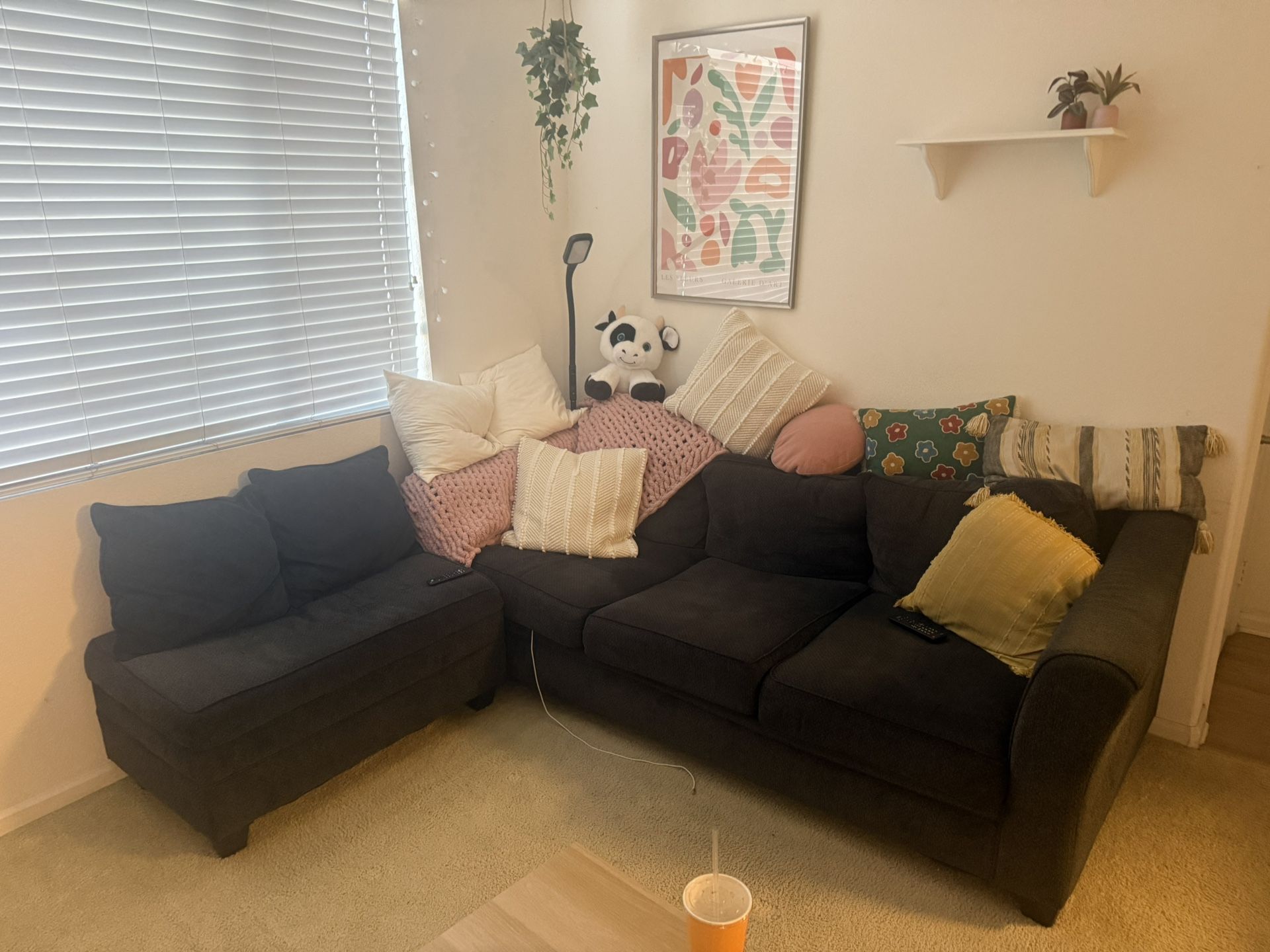 Dark Navy Couch with Ottoman