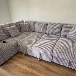 New Grey Sectional  W Storage USB & Pull Out Sofa