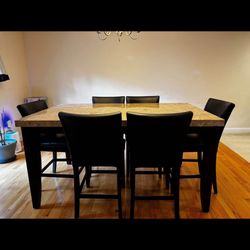 7 piece Bar Height Faux Marble Dining Set